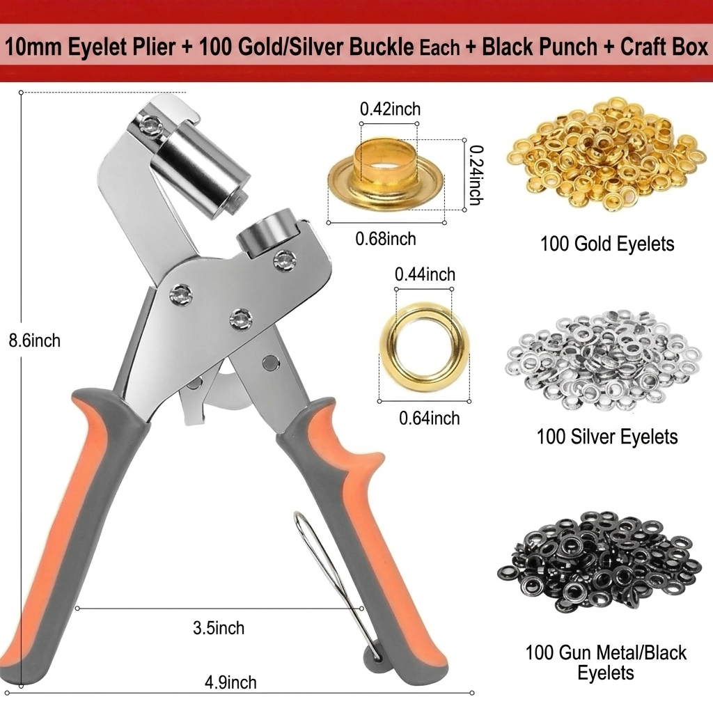 🛠️  Heavy Duty Eyelet Grommet Pliers Set, Hand Hole Punch Tool Kit with Metal Eyelets, For Leather, Canvas, Belt, Tents & DIY Craft Projects