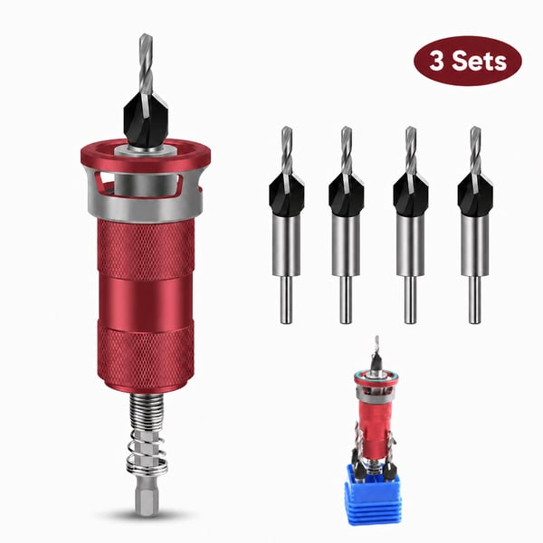 Adjustable Countersink Drill Bit Set with Depth Stop, 4-Flute Carbide Tips for Wood, Metal & Plastic, Auto Quick Change