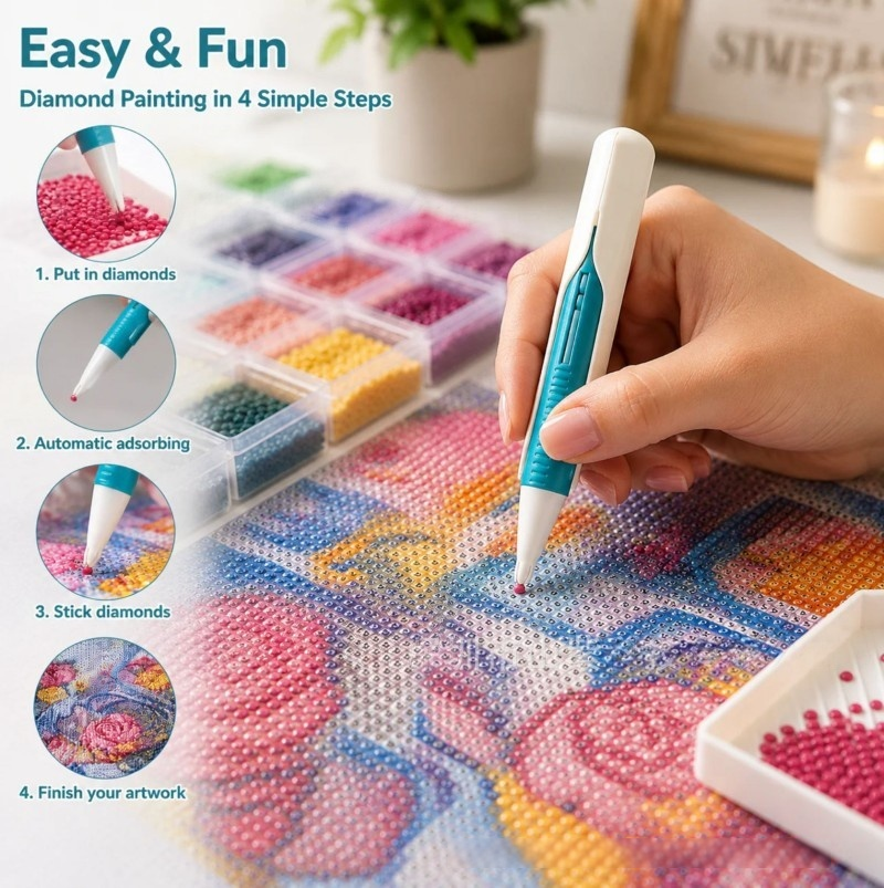 💎 Automatic Diamond Painting Bead Dispenser Pen & Tray Set
