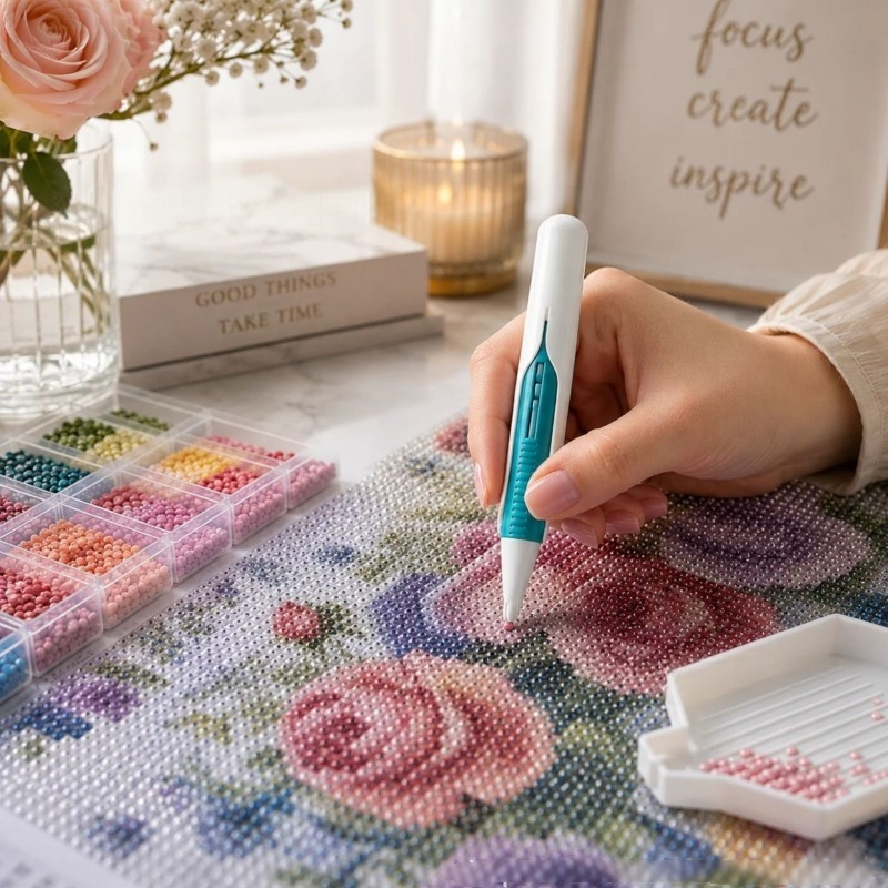 💎 Automatic Diamond Painting Bead Dispenser Pen & Tray Set