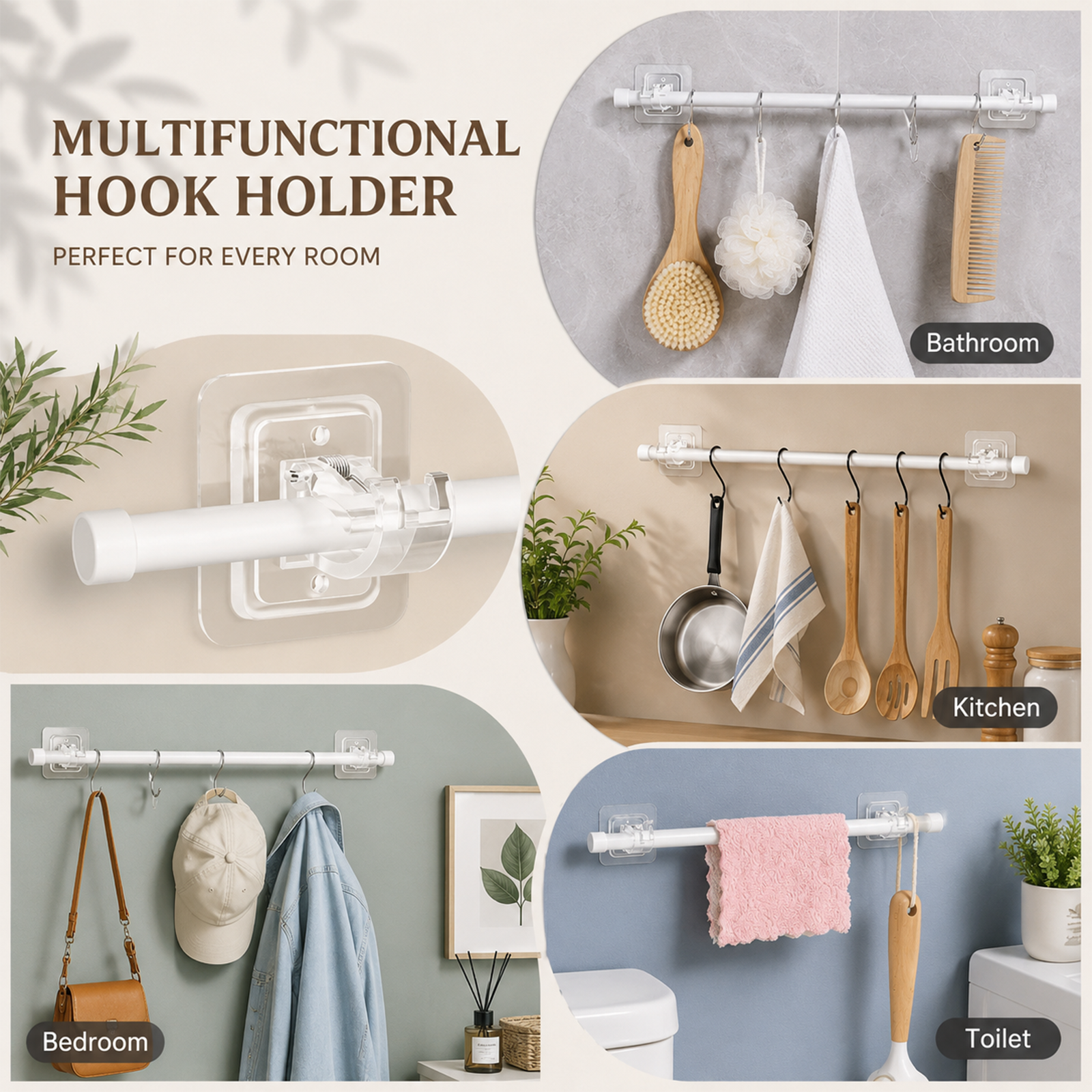 8PCS Curtain Rod Brackets with Clips – Adjustable Drapery Hooks