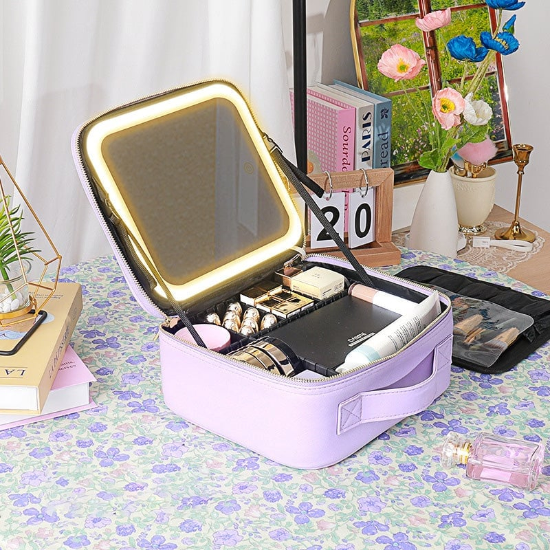 Travel Makeup Bag with LED Mirror