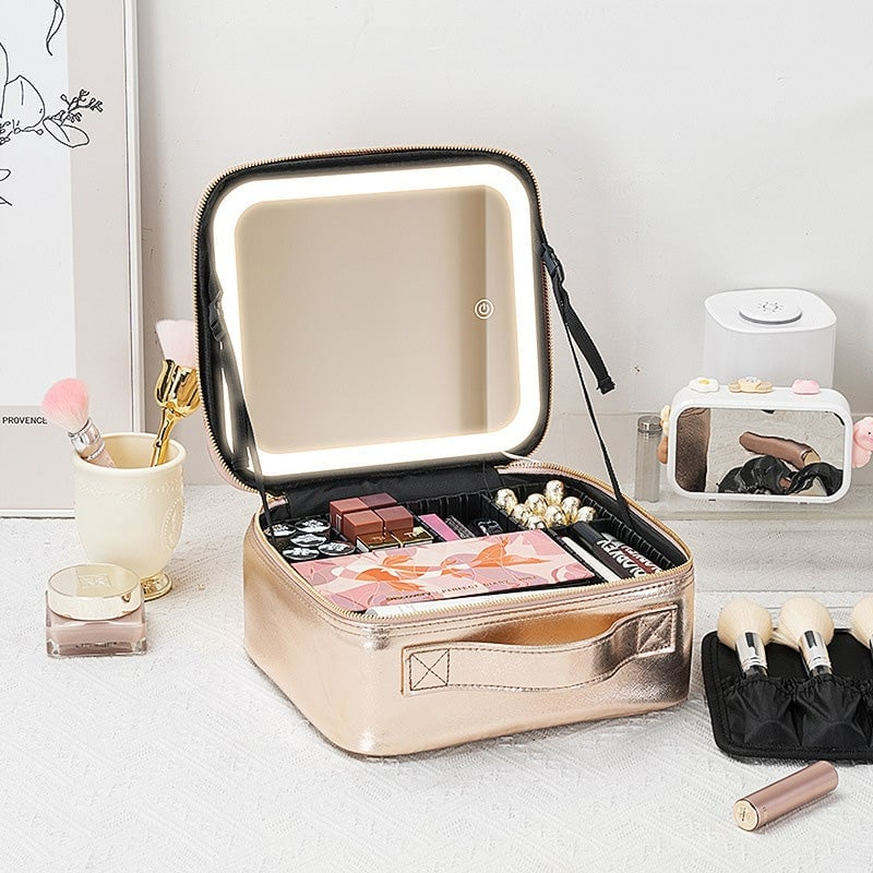 Travel Makeup Bag with LED Mirror