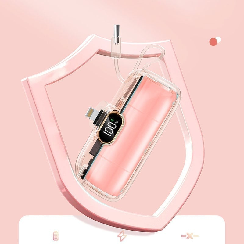 Mini Portable Power Bank Charger with Built-in USB Cable, Ultra Compact External Phone Battery Pack