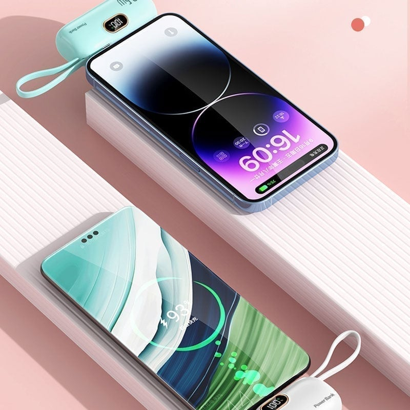 Mini Portable Power Bank Charger with Built-in USB Cable, Ultra Compact External Phone Battery Pack