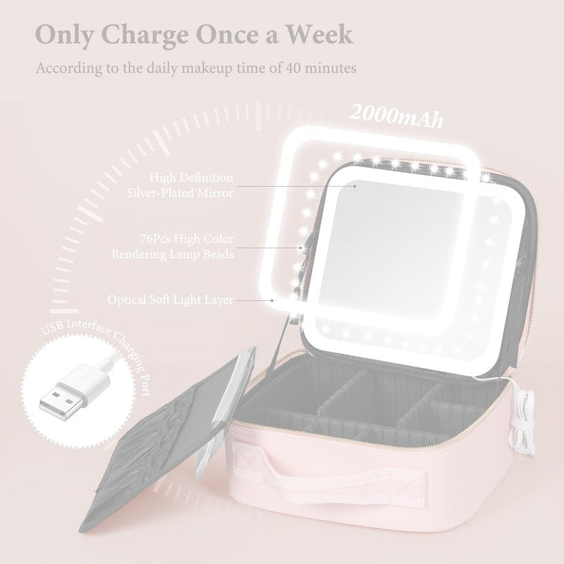 Travel Makeup Bag with LED Mirror