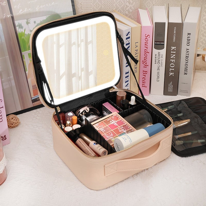 Travel Makeup Bag with LED Mirror