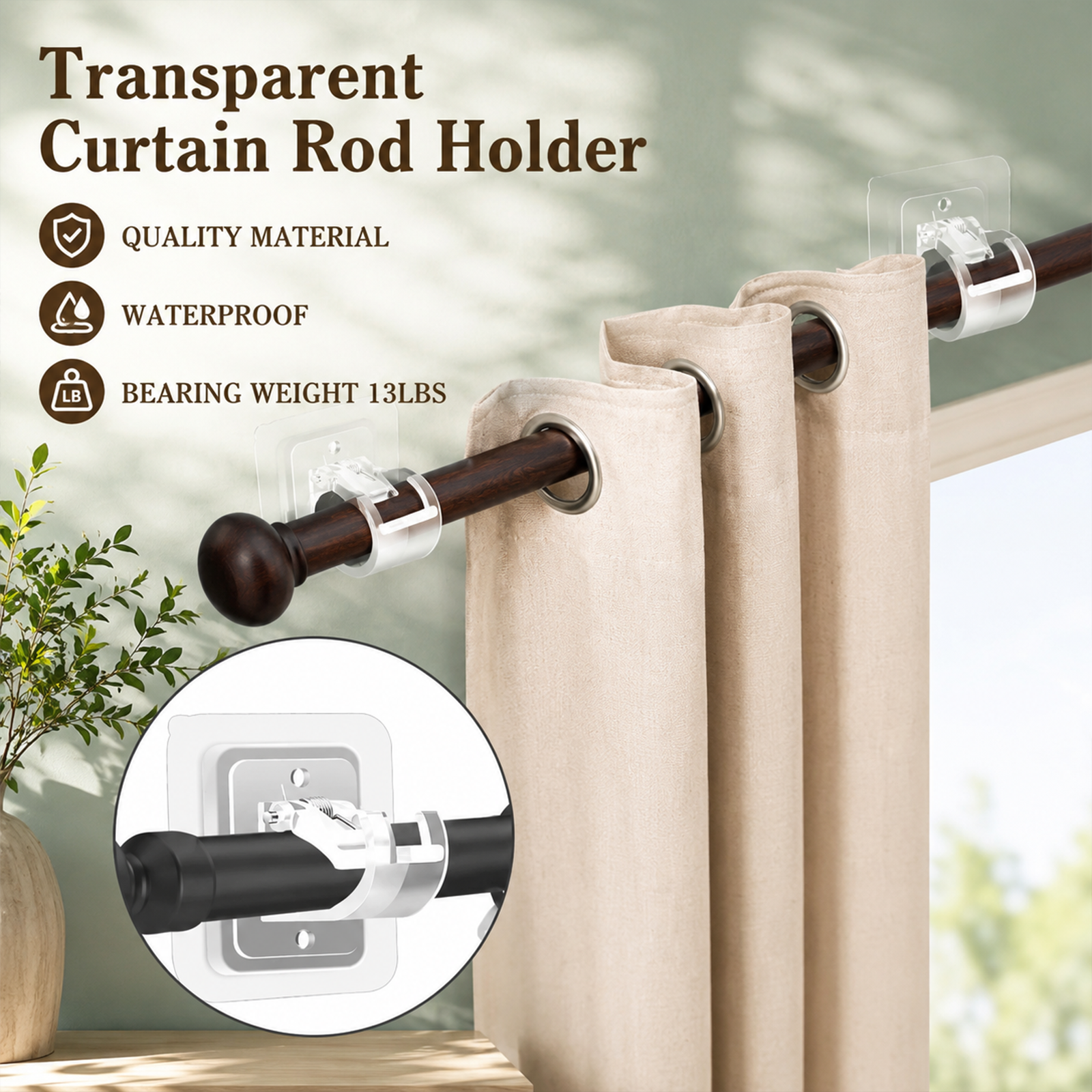 8PCS Curtain Rod Brackets with Clips – Adjustable Drapery Hooks