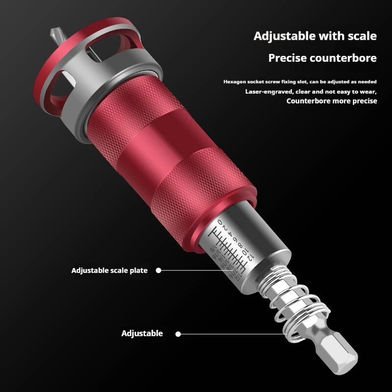 Adjustable Countersink Drill Bit Set with Depth Stop, 4-Flute Carbide Tips for Wood, Metal & Plastic, Auto Quick Change