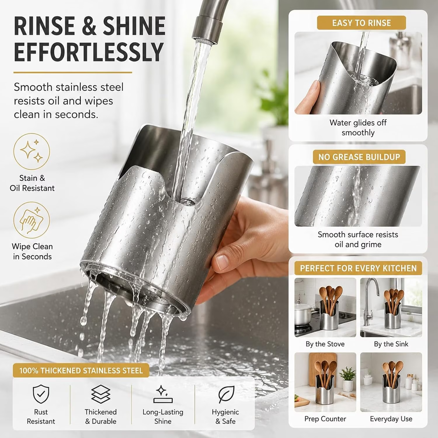 2 In1 Multi-functional Kitchen Utensil Holder, Heavy Duty Stainless Steel Pot Lid & Spoon Rack, Space-Saving Vertical Stand for Spatulas,Tongs,Ladles, Countertop Organizer,Thickened Storage Stand
