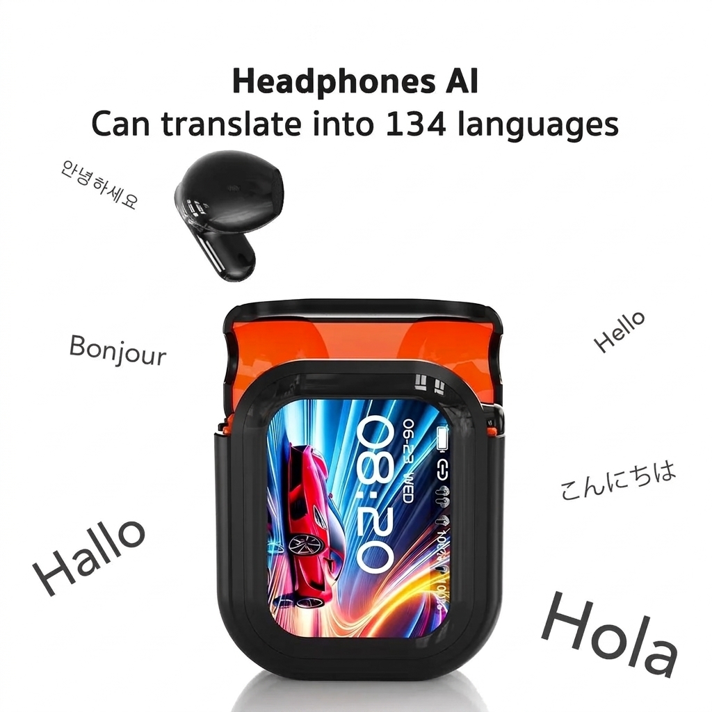 Open In-Ear AI Translation Wireless Earbuds - NE20 Bluetooth 6.0, 130+ Language Translator, IPX5 Sweatproof for Running/Business, Black,With LED Touch Screen