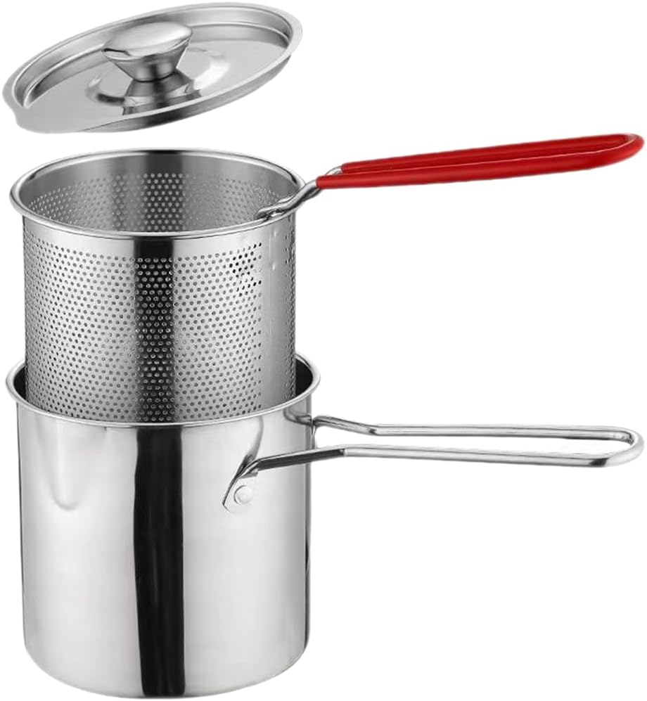 1 Set Stainless Steel Fryer Deep Fryer Basket Fish Frying Pan Fish Fryer Pot Fryer Pot and Basket Turkey Fryer Deep Frying Japanese Splitter 304 Stainless Steel Outdoor