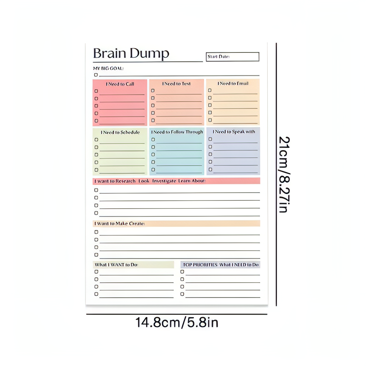 ADHD Brain Dump Planner Notepad, 50 Tear-Off Sheets 8.5 x 6.5", Multi-Section Daily Organizer for Work & Personal To-Do Lists, Priorities & Schedules, Focus Workbook Perfect Holiday Gift