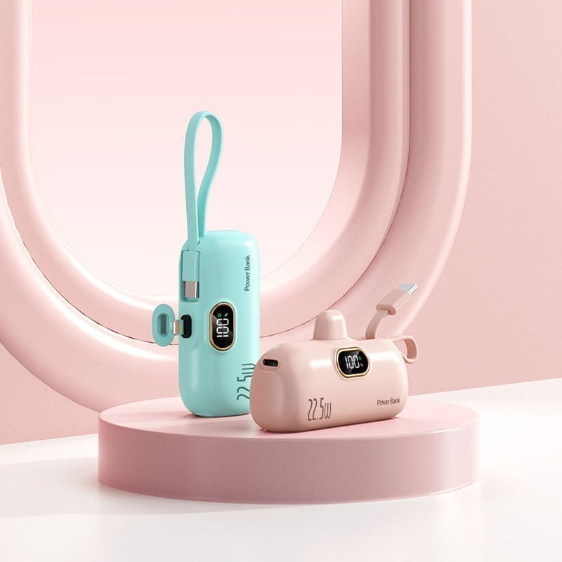 Mini Portable Power Bank Charger with Built-in USB Cable, Ultra Compact External Phone Battery Pack