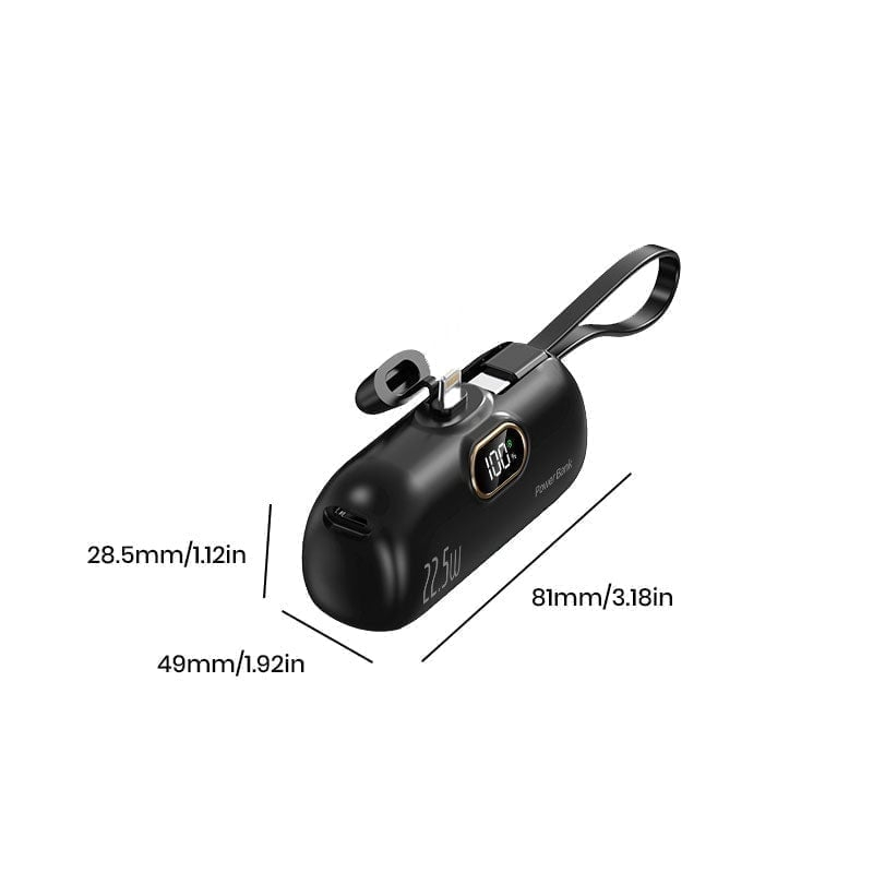 Mini Portable Power Bank Charger with Built-in USB Cable, Ultra Compact External Phone Battery Pack