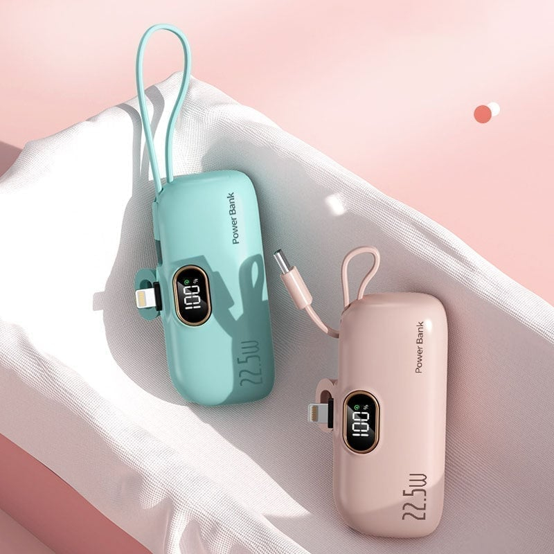 Mini Portable Power Bank Charger with Built-in USB Cable, Ultra Compact External Phone Battery Pack