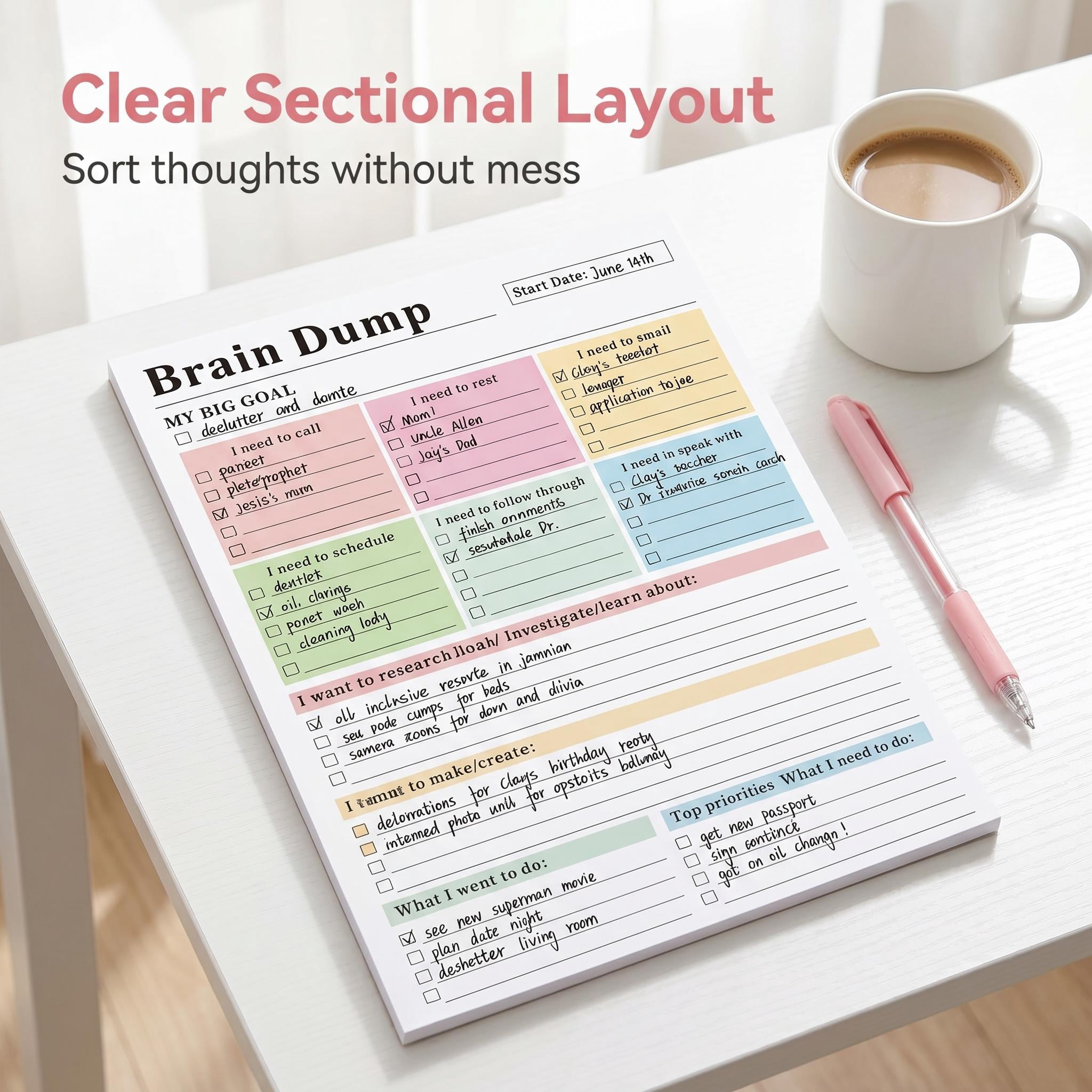 ADHD Brain Dump Planner Notepad, 50 Tear-Off Sheets 8.5 x 6.5", Multi-Section Daily Organizer for Work & Personal To-Do Lists, Priorities & Schedules, Focus Workbook Perfect Holiday Gift