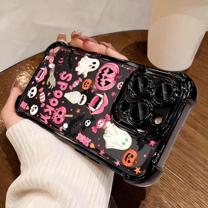 🎃Halloween Sale -49% OFF👻Halloween Pumpkin Ghost Phone Case🎃 4-Corner Anti-Fall, Cute Candy Pumpkin Ghost Design, Transparent Non-Yellowing Shockproof Cover