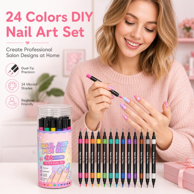 💅 LIMITED‑TIME 49% OFF! 💥 24 Colors Dual Ended Nail Art Pens Set – Creative, Salon‑Quality, Easy DIY ✨