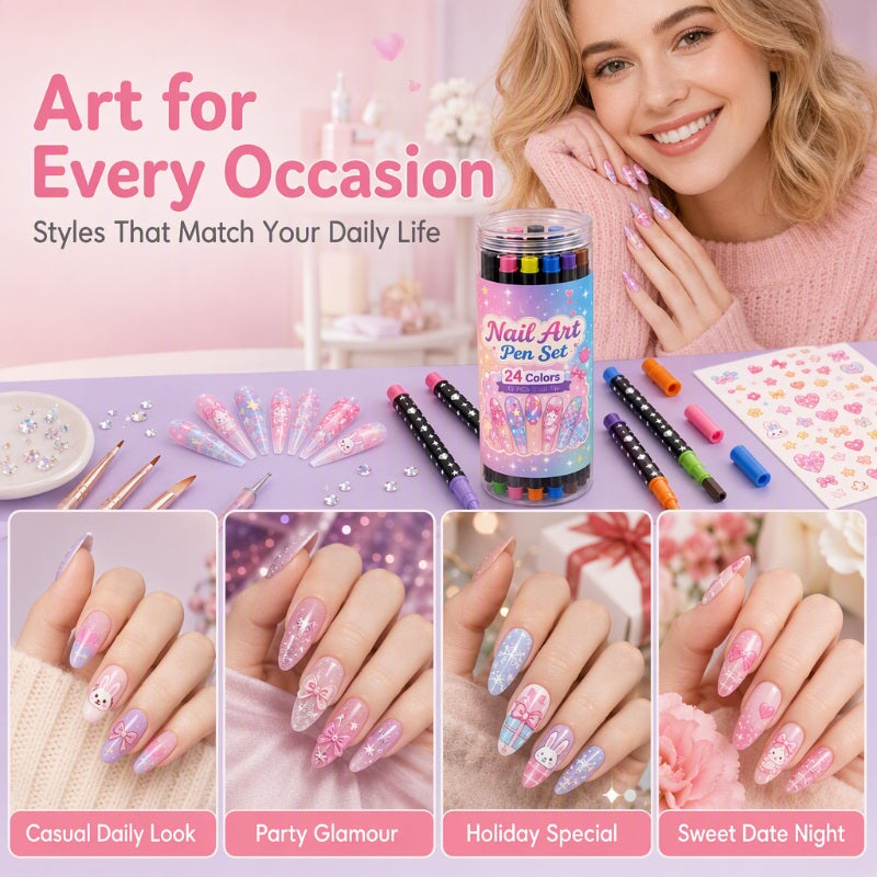 💅 LIMITED‑TIME 49% OFF! 💥 24 Colors Dual Ended Nail Art Pens Set – Creative, Salon‑Quality, Easy DIY ✨