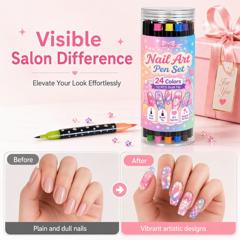 💅 LIMITED‑TIME 49% OFF! 💥 24 Colors Dual Ended Nail Art Pens Set – Creative, Salon‑Quality, Easy DIY ✨