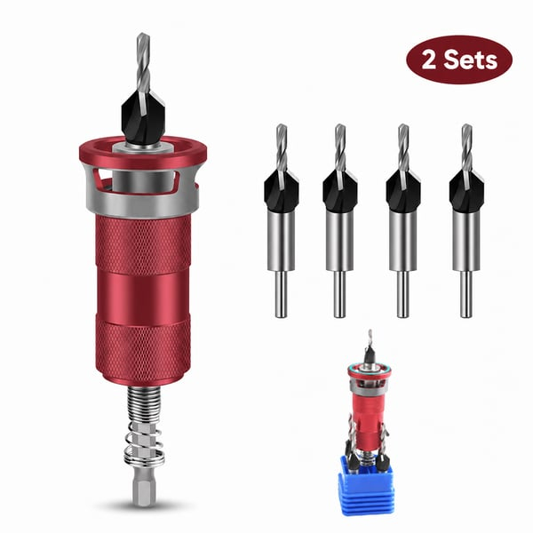 Adjustable Countersink Drill Bit Set with Depth Stop, 4-Flute Carbide Tips for Wood, Metal & Plastic, Auto Quick Change