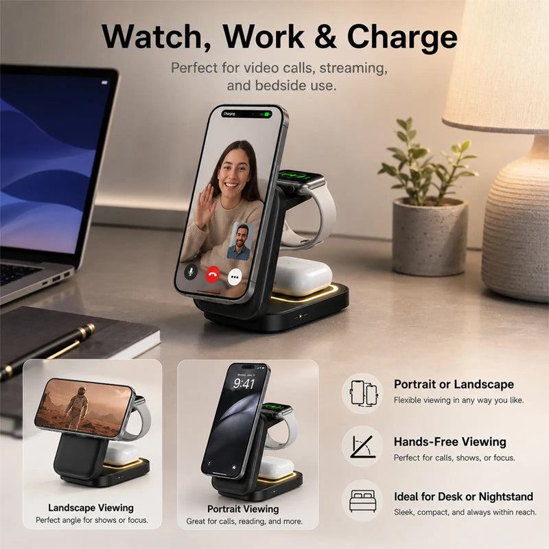 3-In-1 Foldable Magnetic Wireless Charging Station