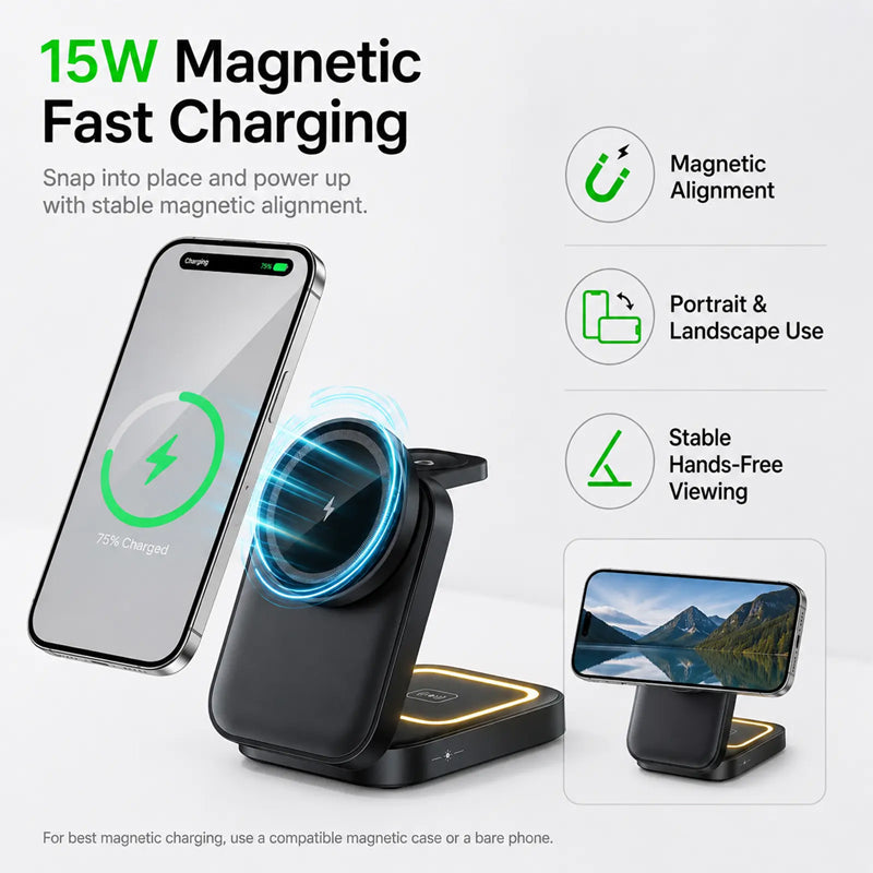 3-In-1 Foldable Magnetic Wireless Charging Station