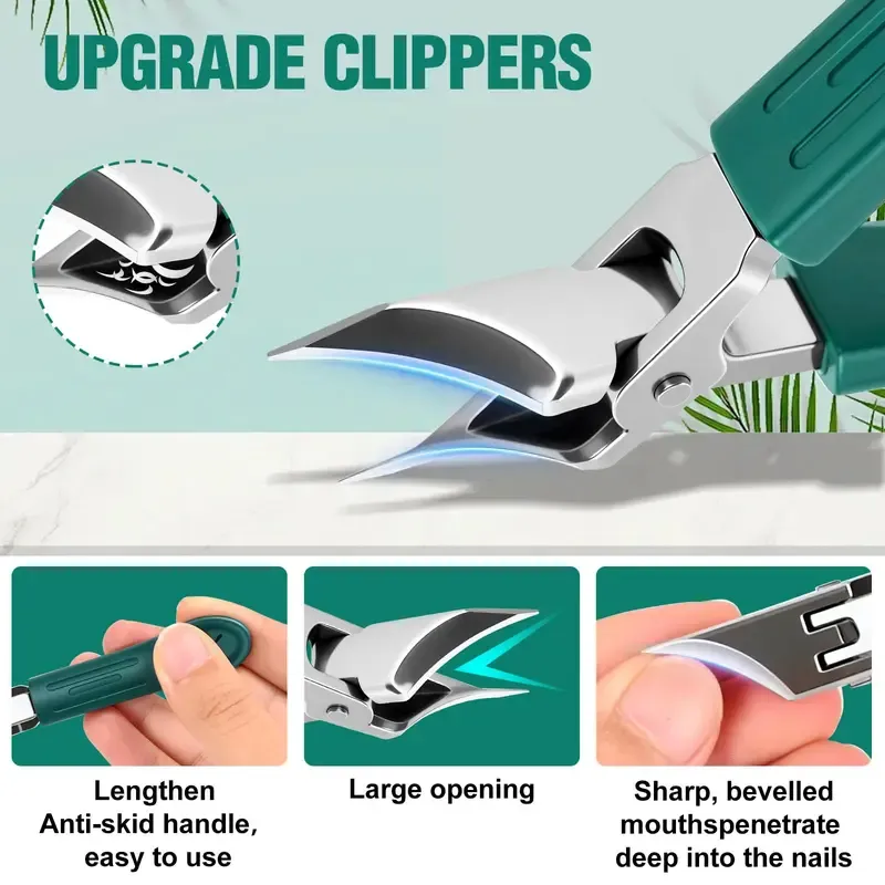 ✂️✨ Eagle Beak Wide Jaw Nail Clippers Set | Anti-Splash 25° Slanted Blade for Thick & Ingrown Toenails | Ultra-Sharp Stainless Steel Manicure & Pedicure Tool 🦅