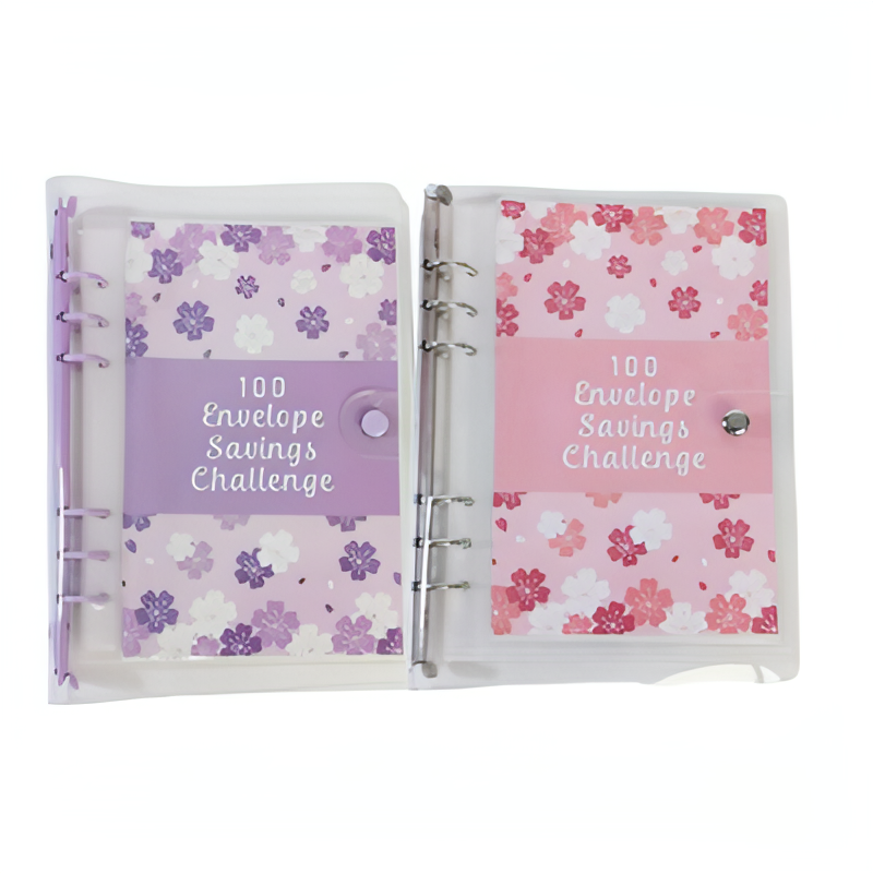 1 Book 100 Days Money Saving Challenge Book With Loose-Leaf Binder Pink Cover