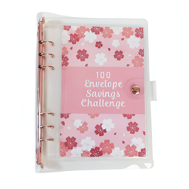 1 Book 100 Days Money Saving Challenge Book With Loose-Leaf Binder Pink Cover