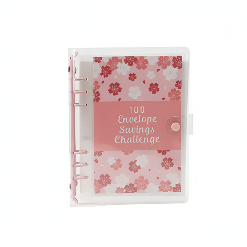 1 Book 100 Days Money Saving Challenge Book With Loose-Leaf Binder Pink Cover