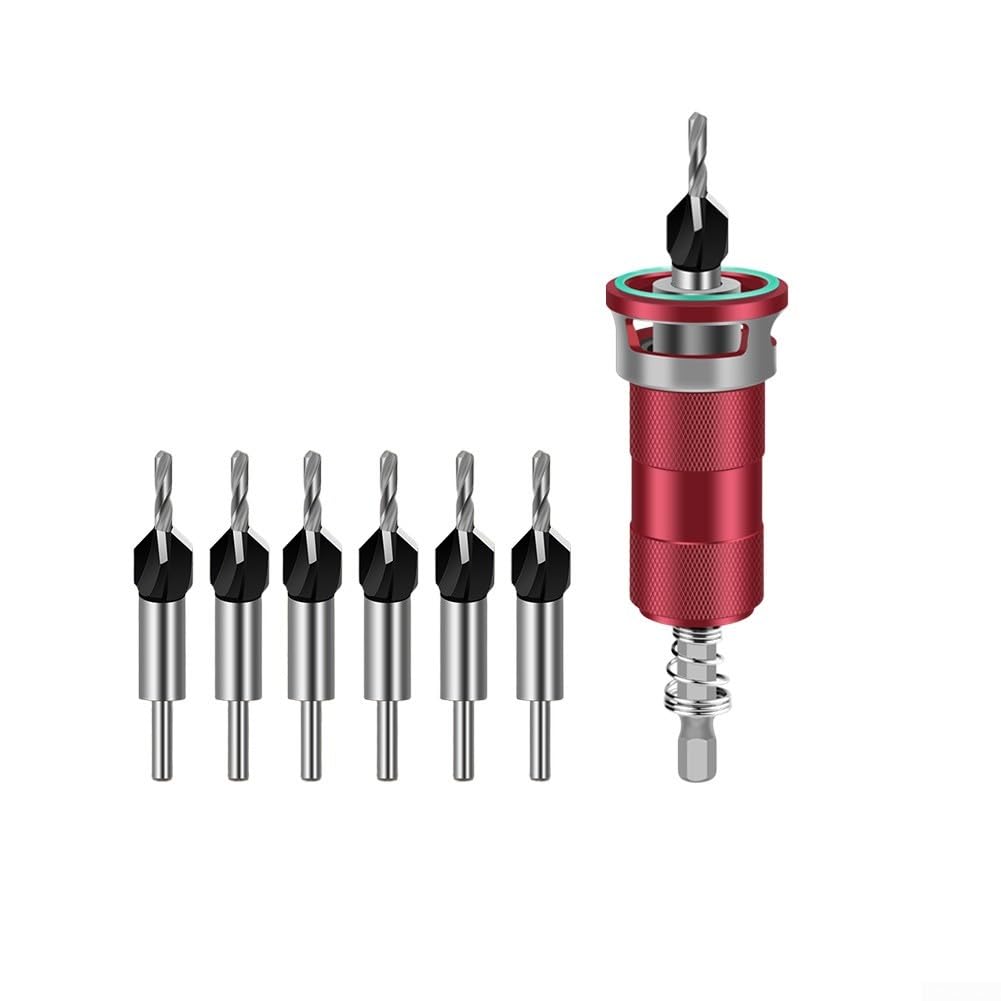 Adjustable Countersink Drill Bit Set with Depth Stop, 4-Flute Carbide Tips for Wood, Metal & Plastic, Auto Quick Change