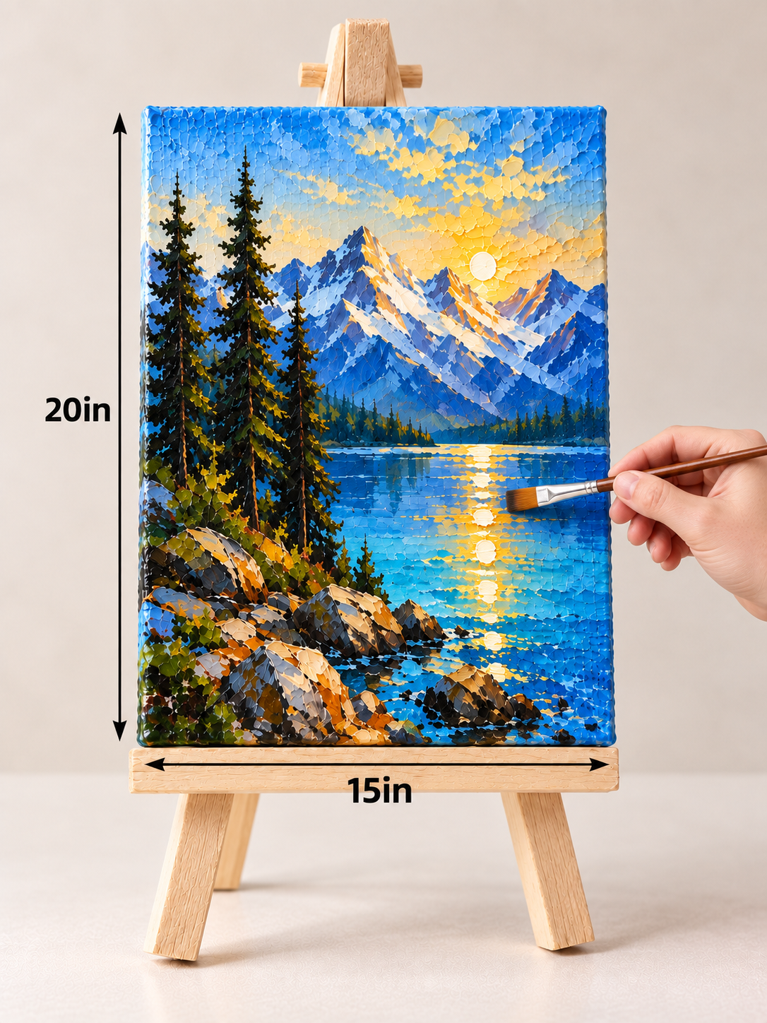 Golden Alpine Lake at Sunrise – Textured Mountain Canvas Art