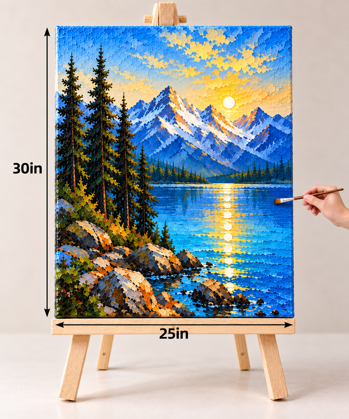 Golden Alpine Lake at Sunrise – Textured Mountain Canvas Art