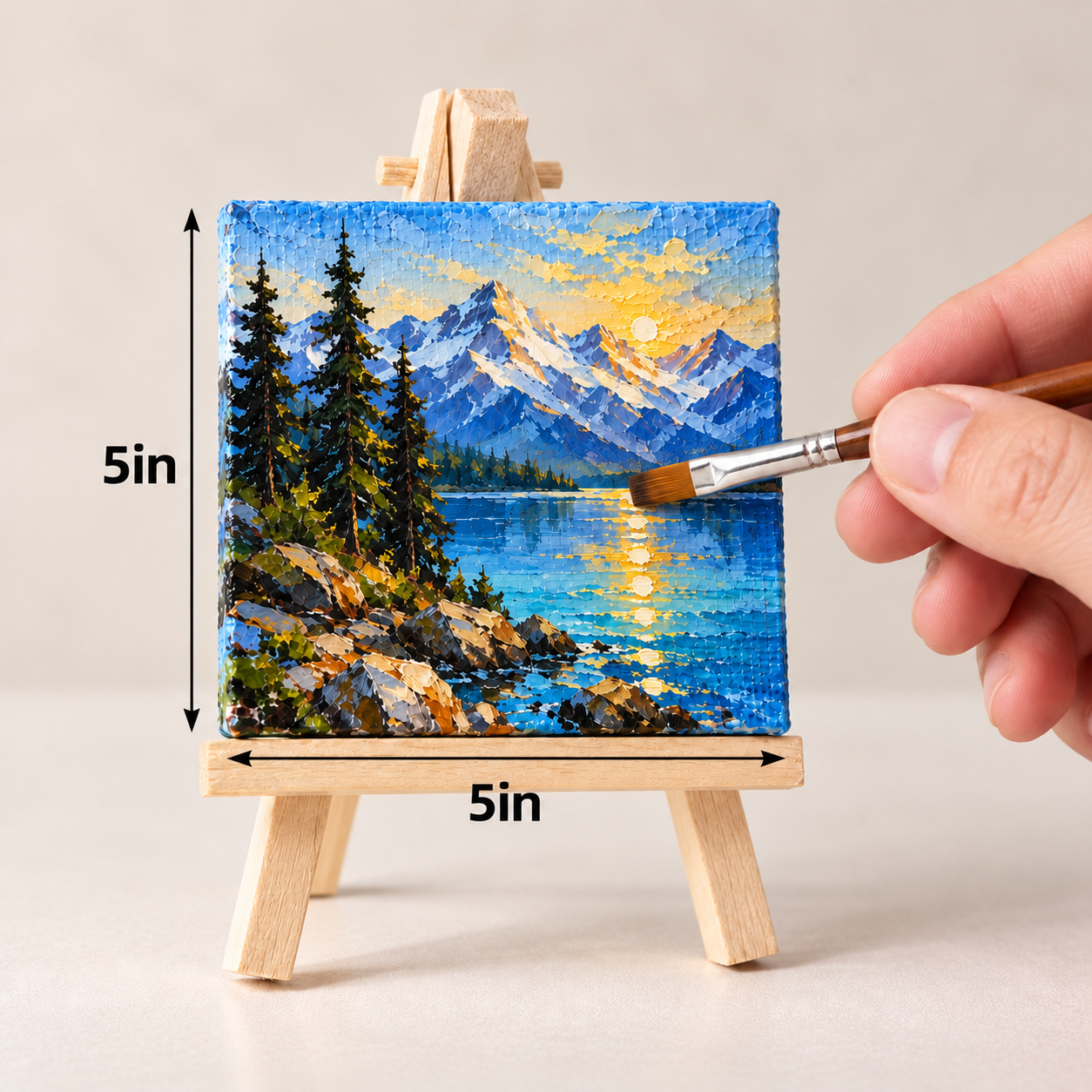 Golden Alpine Lake at Sunrise – Textured Mountain Canvas Art