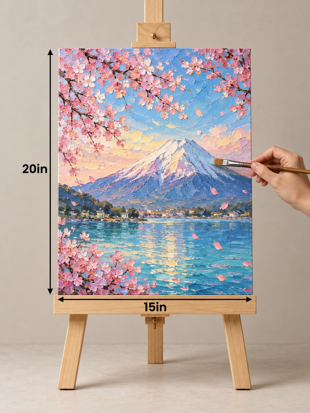 Sakura Over Snow Mountain – Textured Landscape Canvas Art