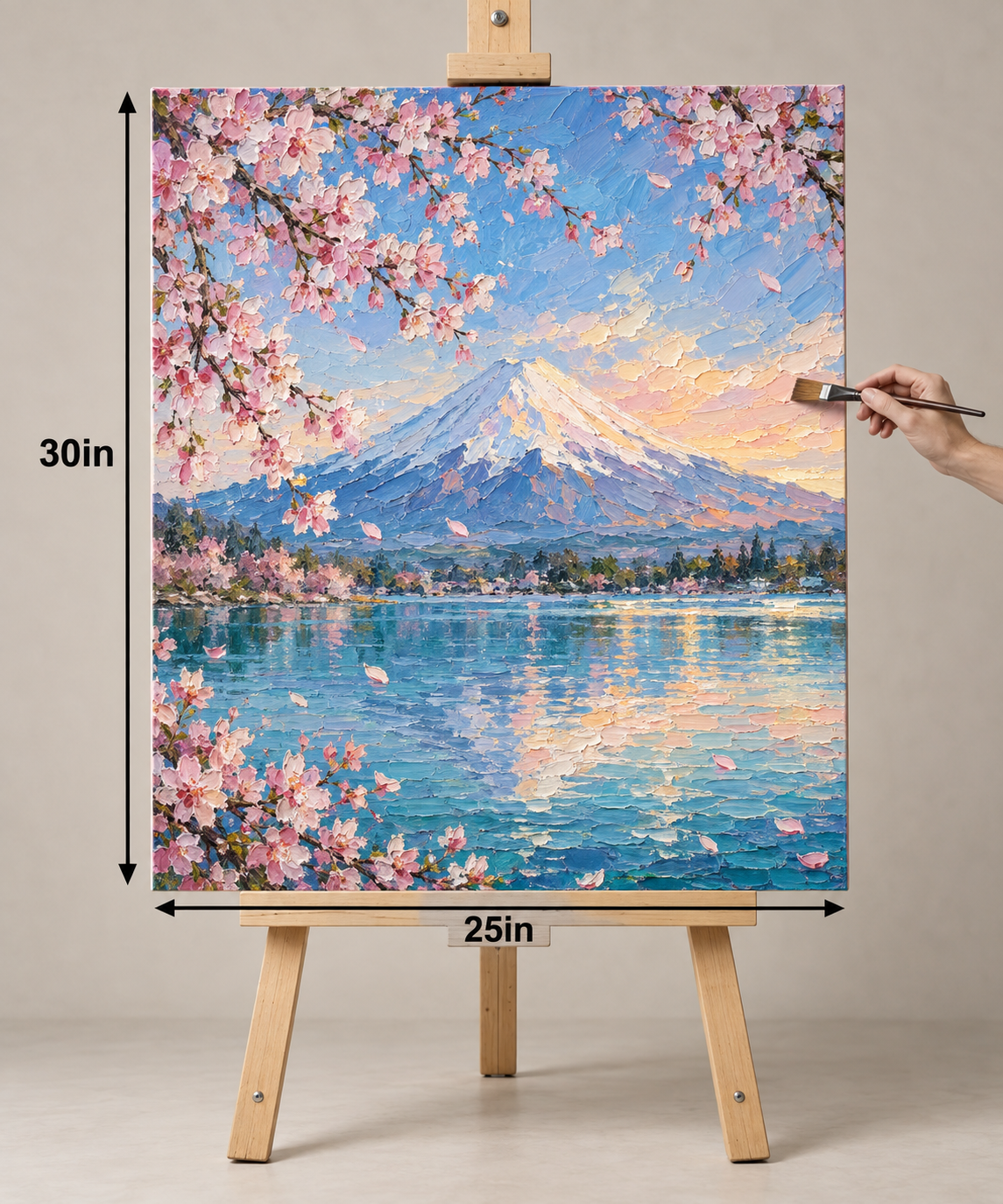 Sakura Over Snow Mountain – Textured Landscape Canvas Art