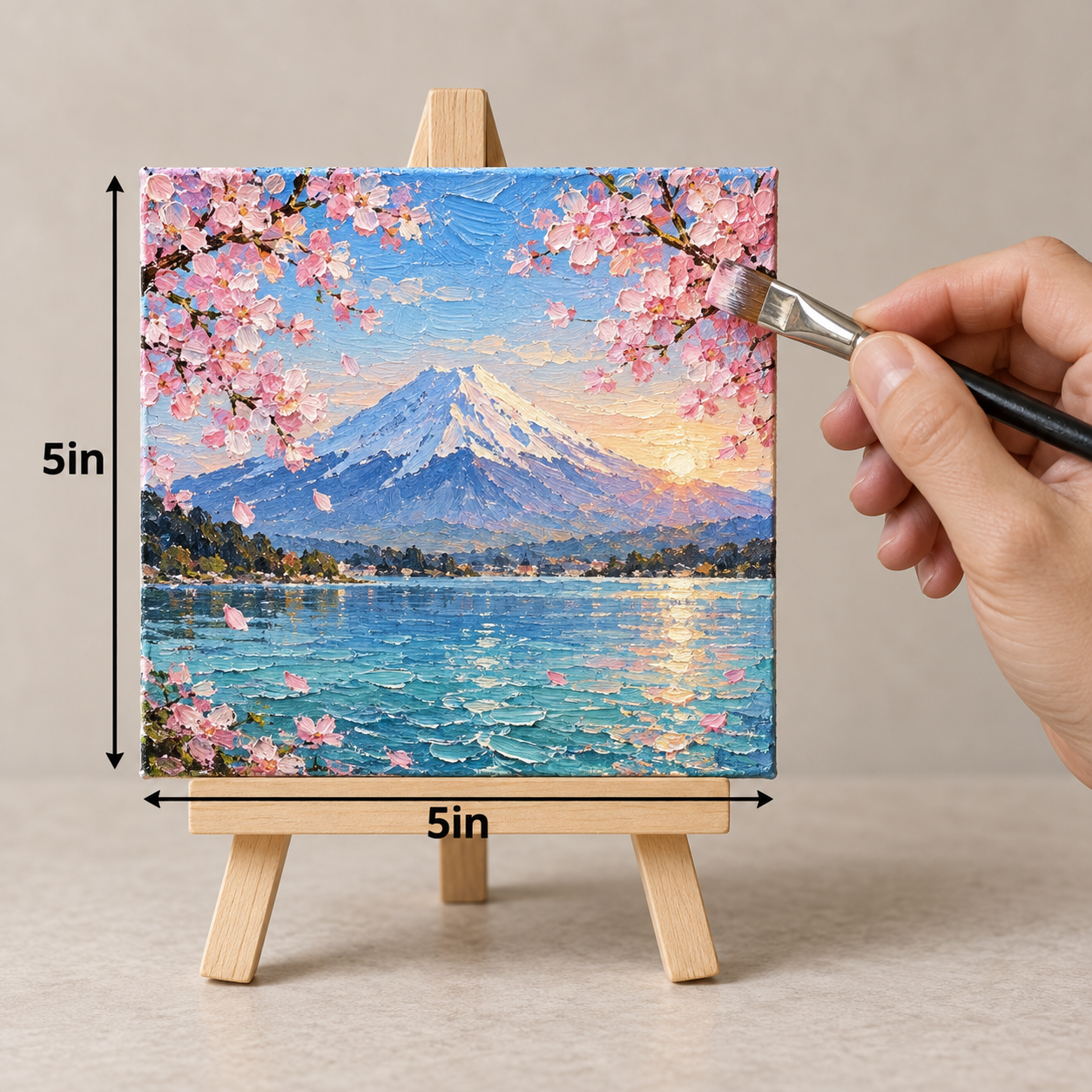Sakura Over Snow Mountain – Textured Landscape Canvas Art