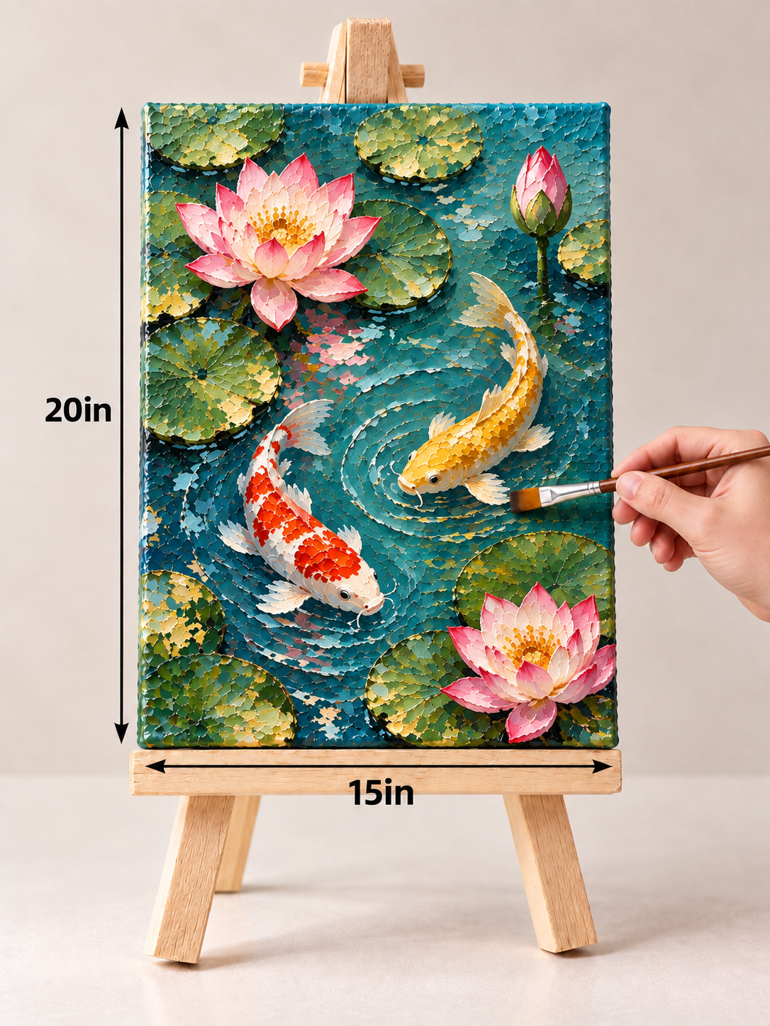 Lotus and Koi Harmony – Textured Pond Canvas Art