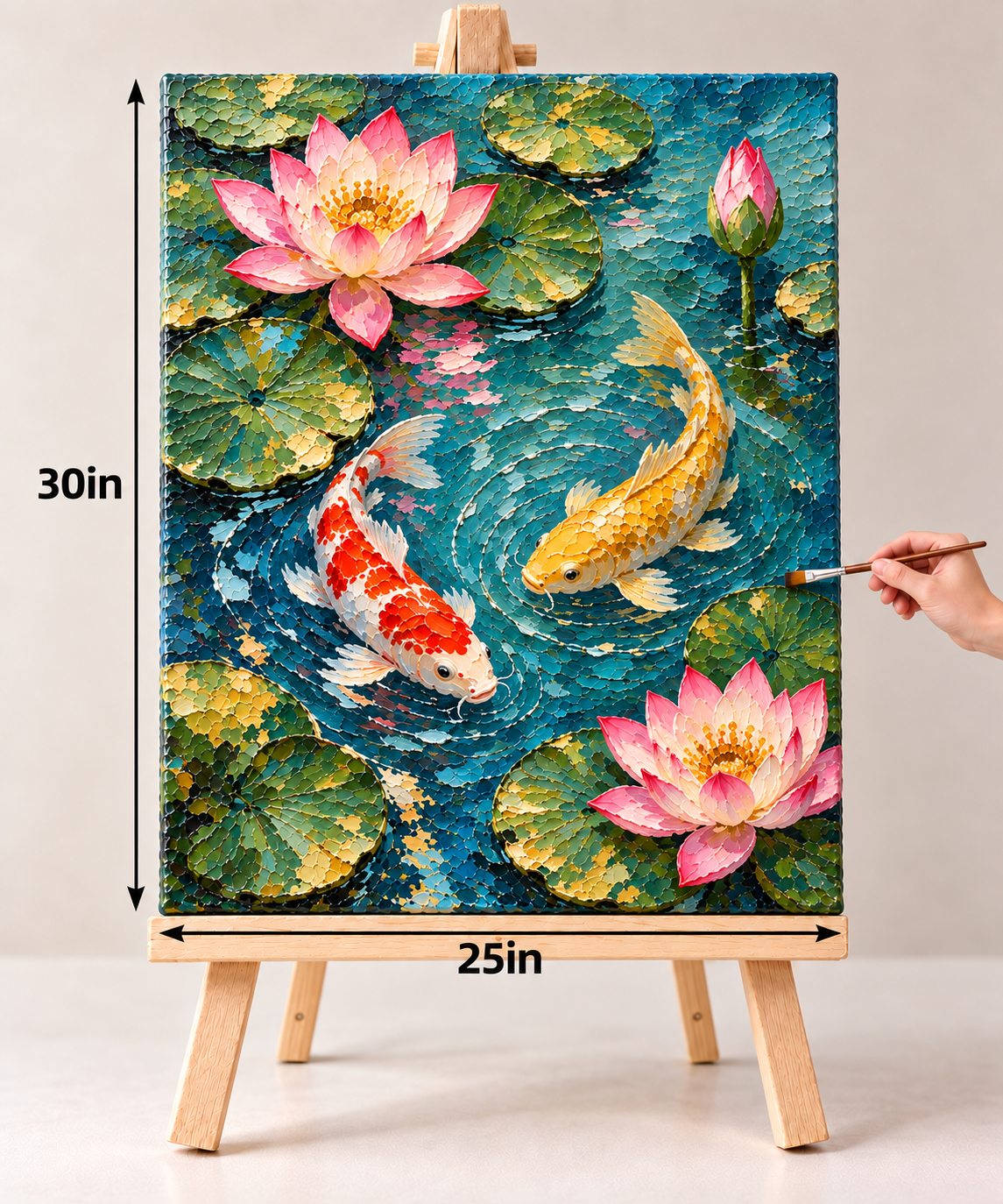Lotus and Koi Harmony – Textured Pond Canvas Art