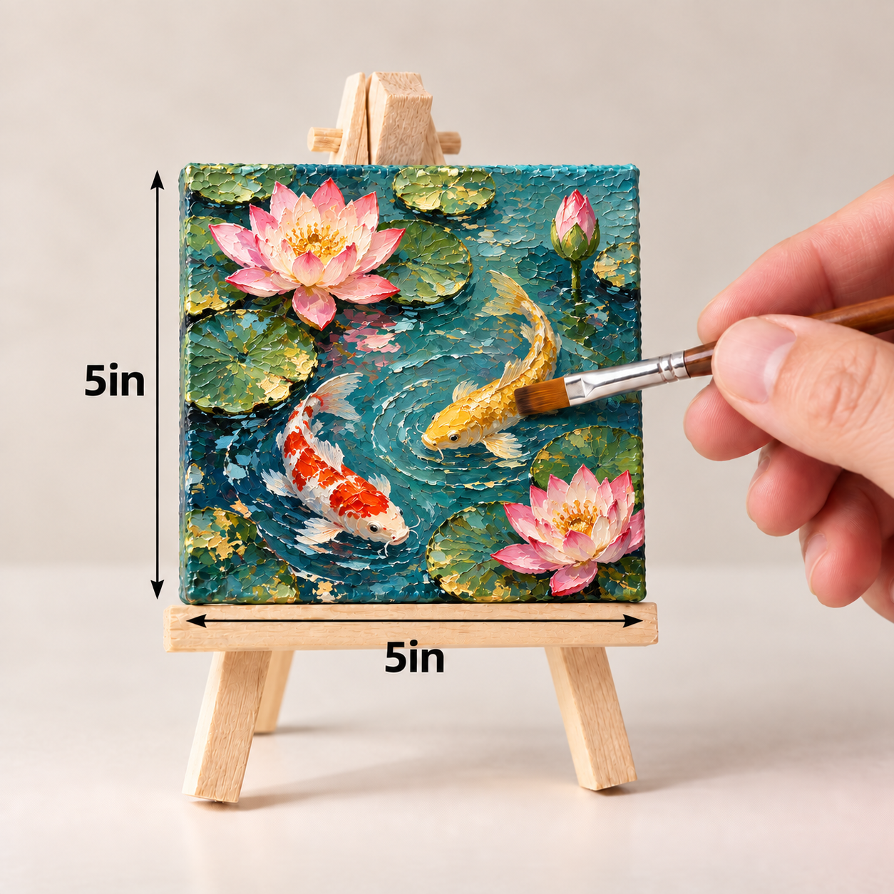 Lotus and Koi Harmony – Textured Pond Canvas Art