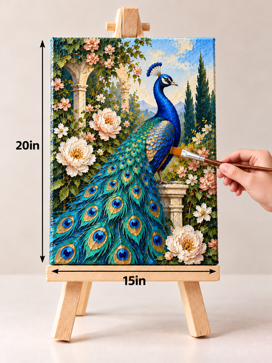 Peacock in the Rose Garden – Jewel-Tone Canvas Art