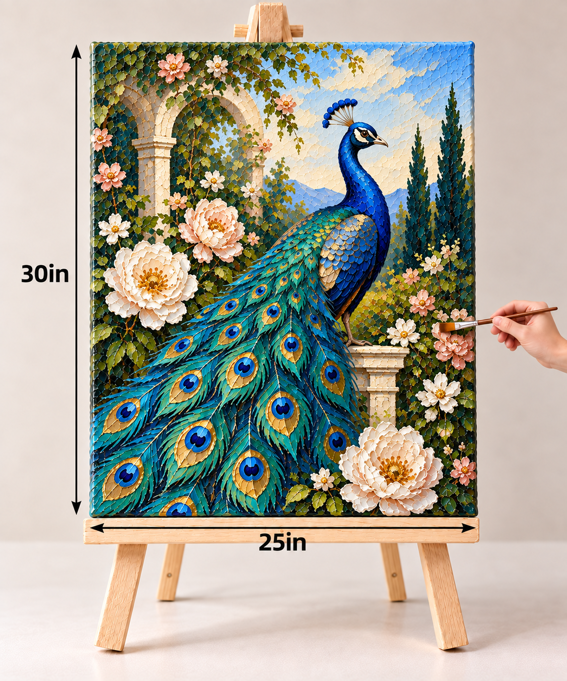 Peacock in the Rose Garden – Jewel-Tone Canvas Art