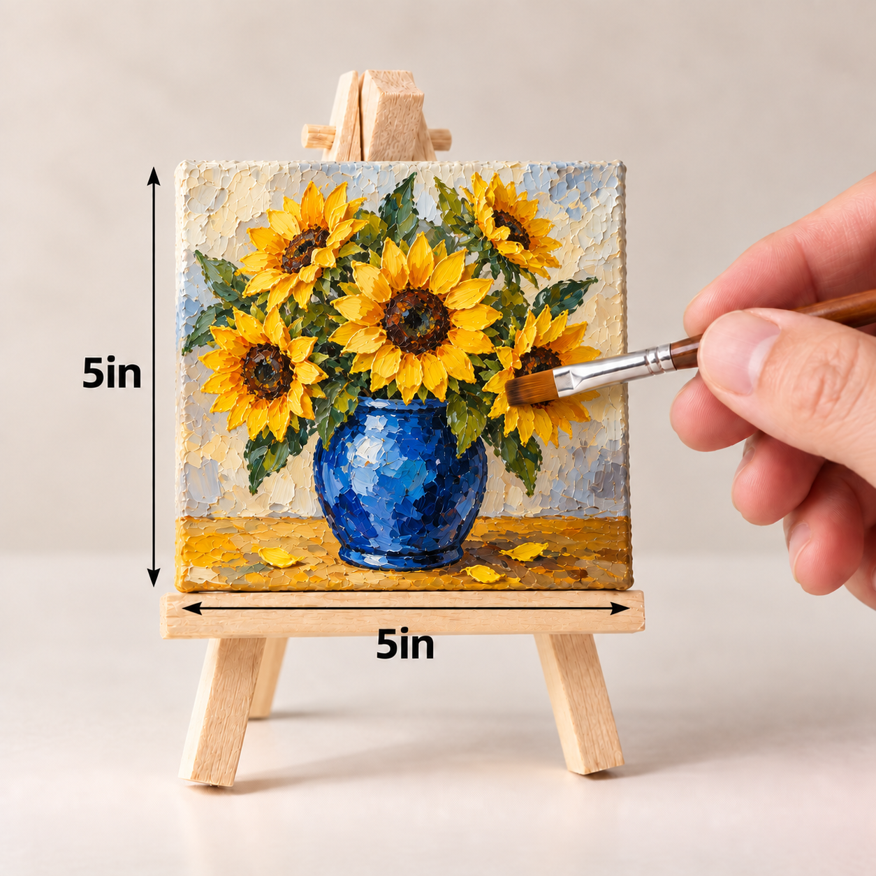 Sunflowers in a Blue Vase – Textured Floral Still Life