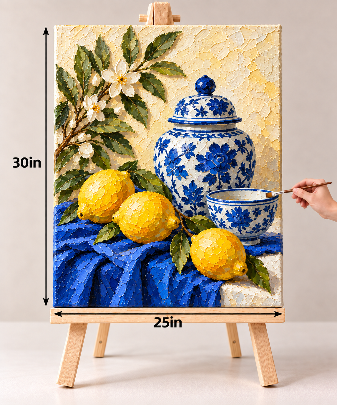 Lemons and Blue Porcelain – Mediterranean Still-Life Canvas Art