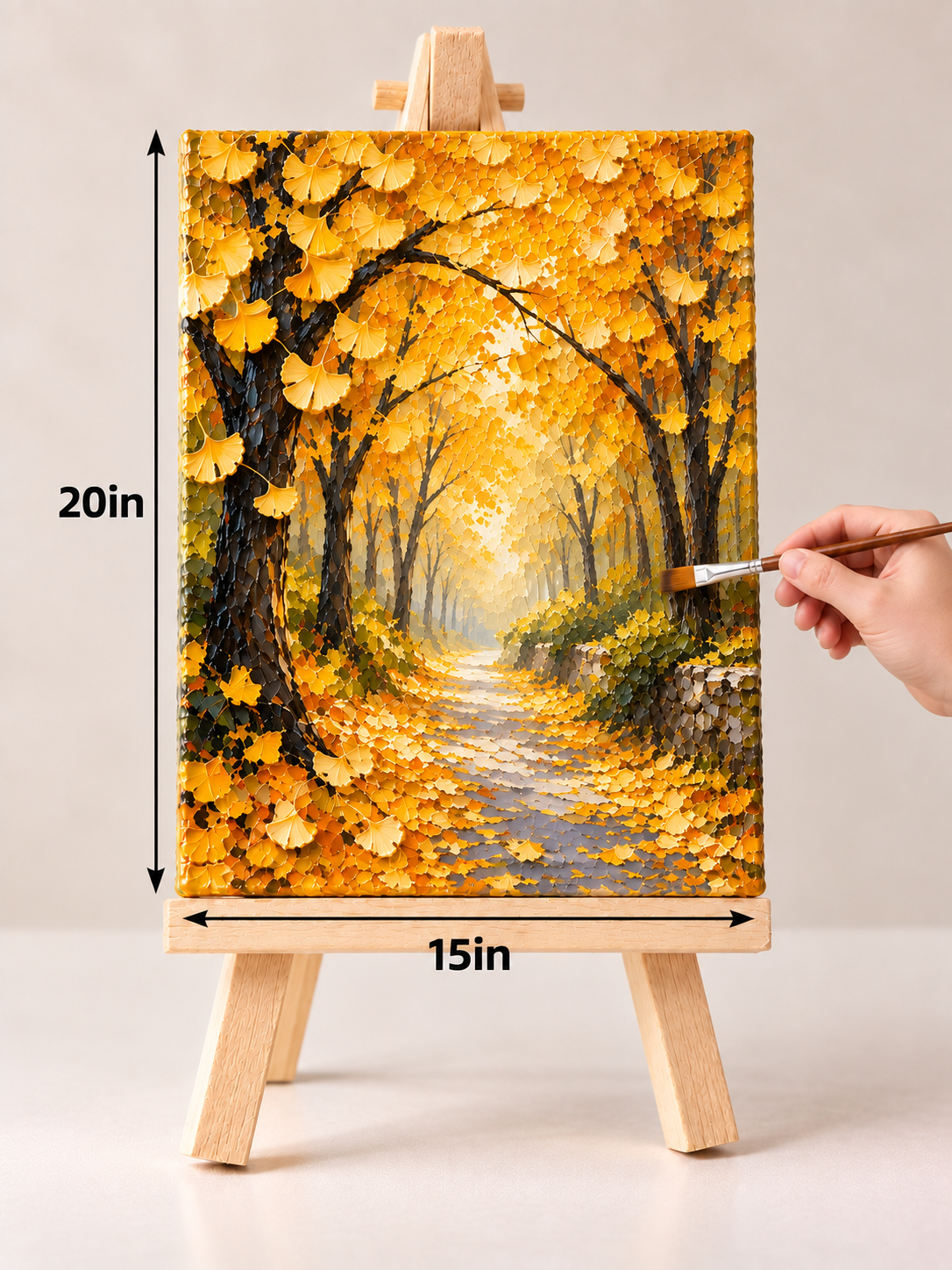 Golden Ginkgo Path – Textured Autumn Canvas Art