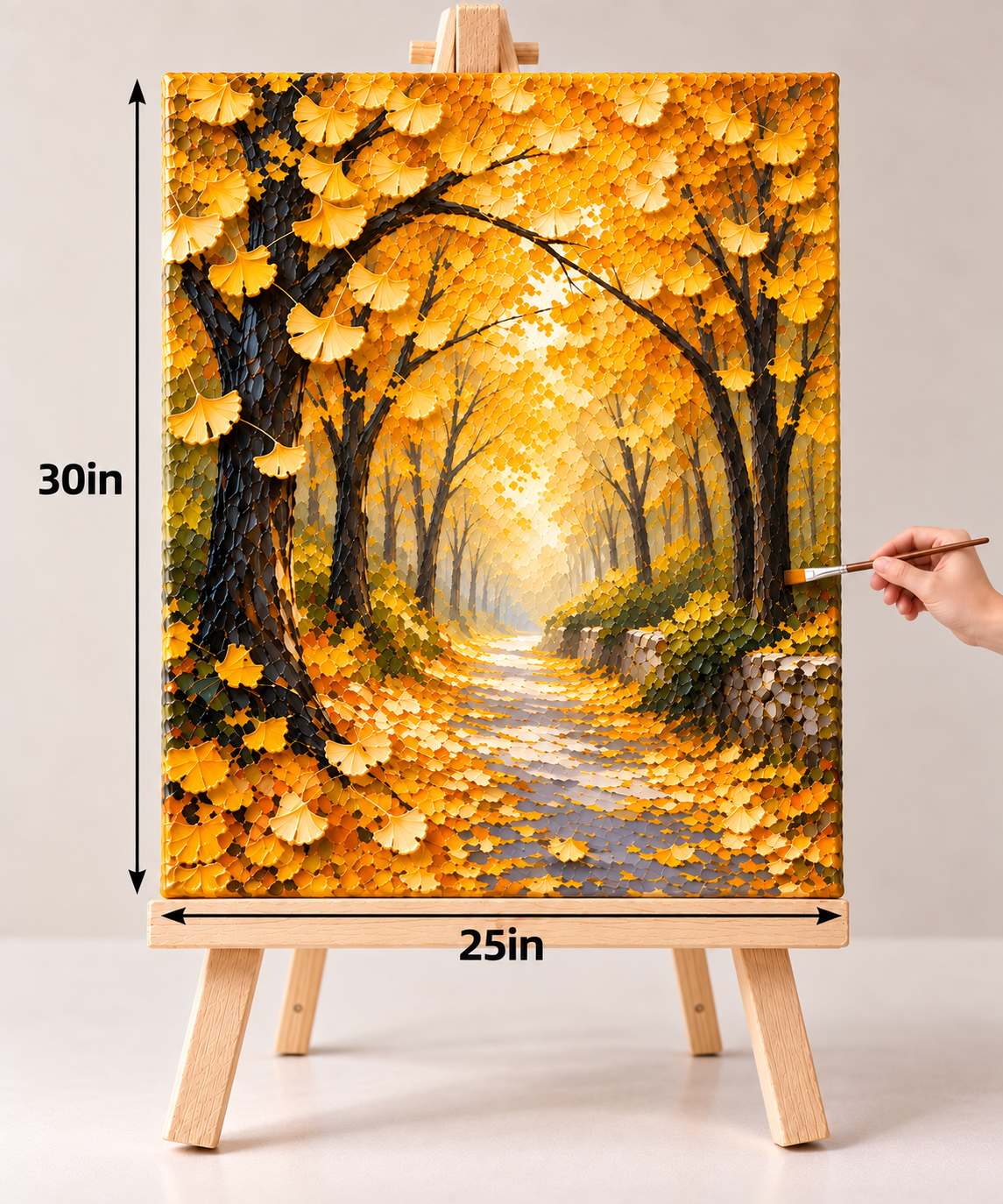Golden Ginkgo Path – Textured Autumn Canvas Art