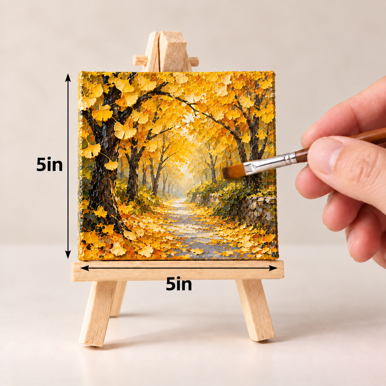 Golden Ginkgo Path – Textured Autumn Canvas Art