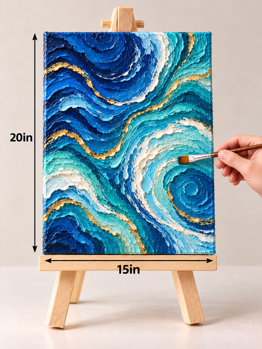 Ocean Current in Blue and Gold – Abstract Textured Canvas Art